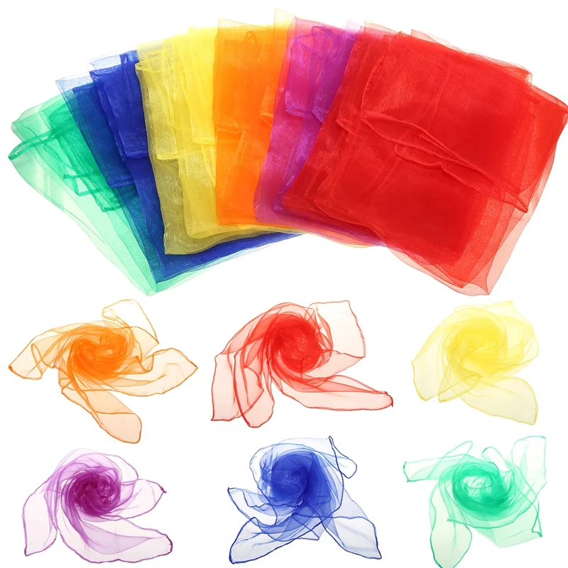 6PCS Candy Color Square Dance Scarf Rhythm Scarves For Kids Boys Girls Movement Party Favors Magic Tricks Performance Props
