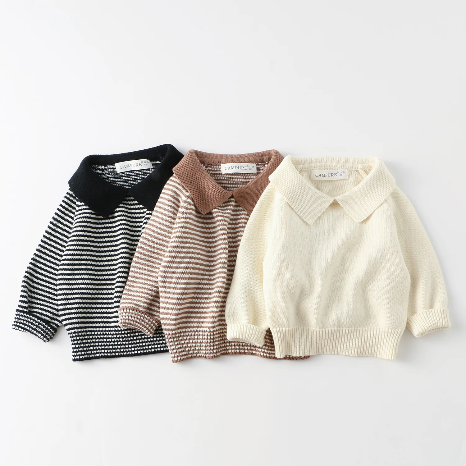 1-6 Y Kids Sweaters Turn Down Collar Knitwear Boys Striped Sweater Brief Style Boys Knit Pullover