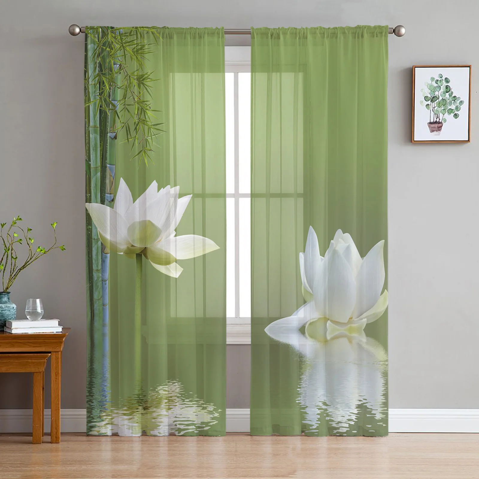 Lotus Bamboo Water Wave Sheer Curtains for Living Room Bedroom Home Hotel Coffee Decor Chiffon Tulle Curtains