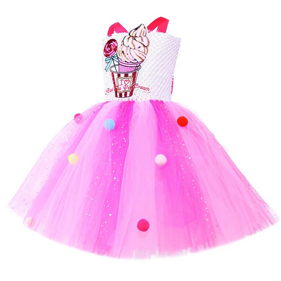 Girls Purim Festival Candy Dress Kids Pink Mesh Tutu Ball Gown Carnival Party Little Girl Birthday Costume Birthday Gift