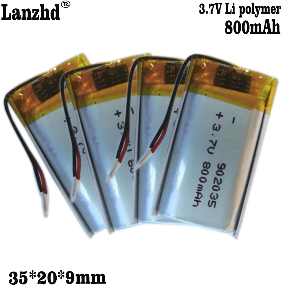 1-12pcs 902035 3.7V 800mAh Lithium Polymer LiPo Rechargeable Battery Replace cells For Mp3 DIY PAD DVD E-book bluetooth headset