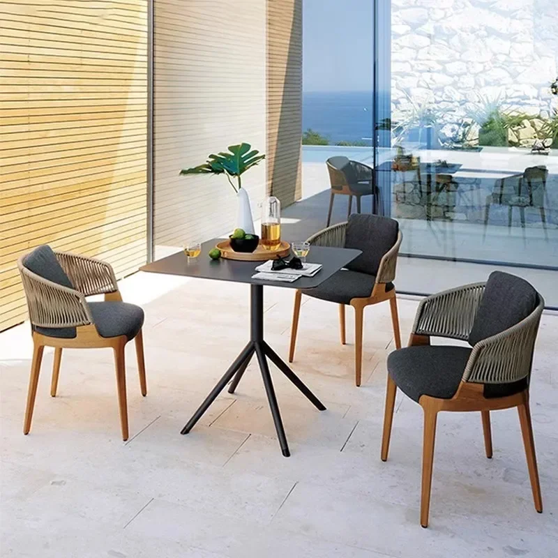 Outdoor balcony courtyard rattan tables and chairs, outdoor restaurant casual solid wood pendulum chairs