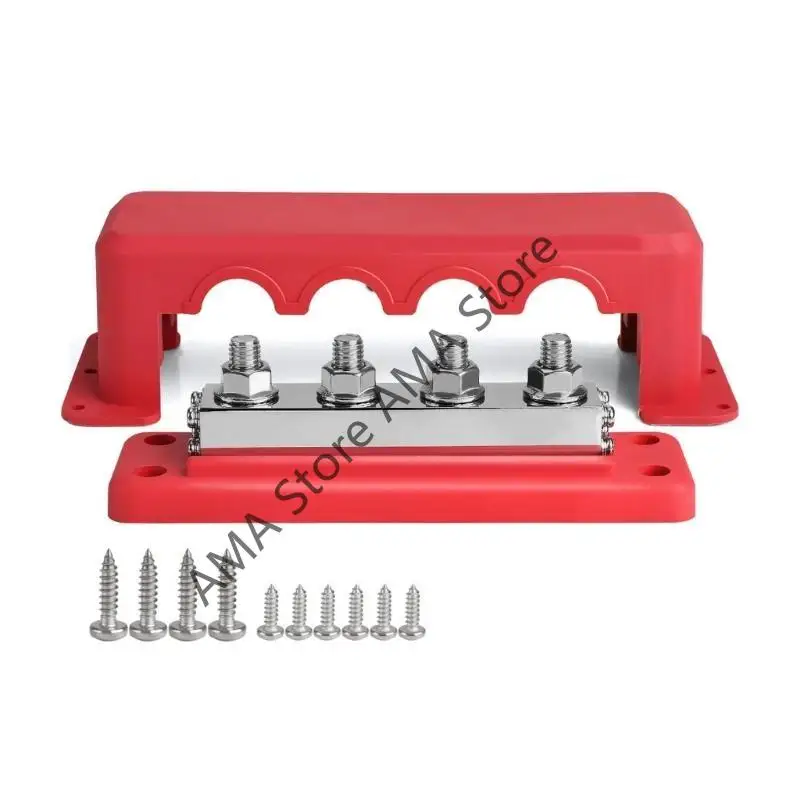 

X7JF 4 Post Power Distribution Block Bus Bar with Cover 600A Marine Bus Bar, Battery Terminals Distribution Block (3/8”)