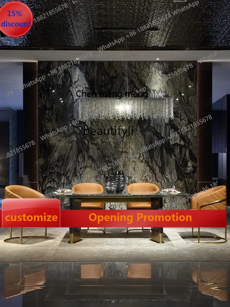 

B7304 ss Modern Italian Style Mild Luxury Marble Dining Tables and Chairs Set Large Apartment Villa Dining Table