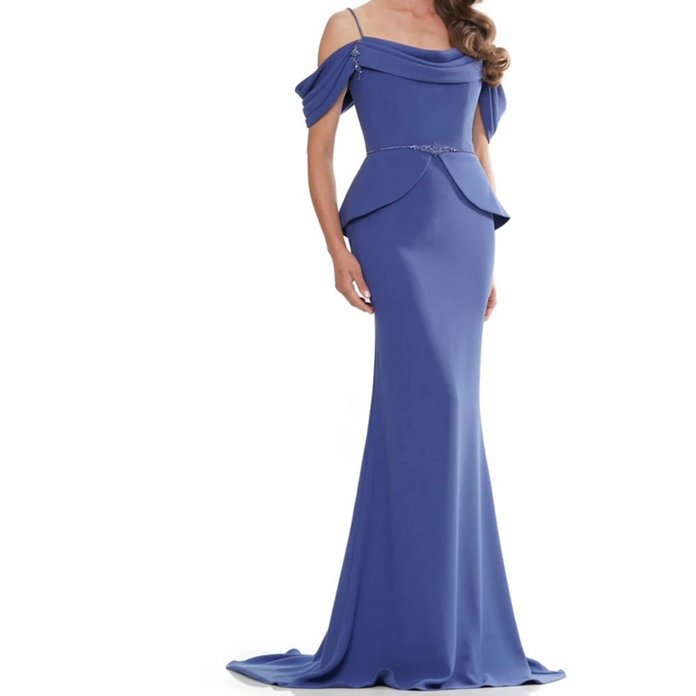 

Strapless Solid Color Spaghetti Straps Jersey Off the Shoulder Straight Floor Length Crystal Elegant Luxury Evening Dress 2024