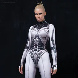 Robot Punk Jumpsuit Catsuit Halloween Cosplay Costumes For Women Carnival Party Long Sleeve Bodysuit Outfit 2024
