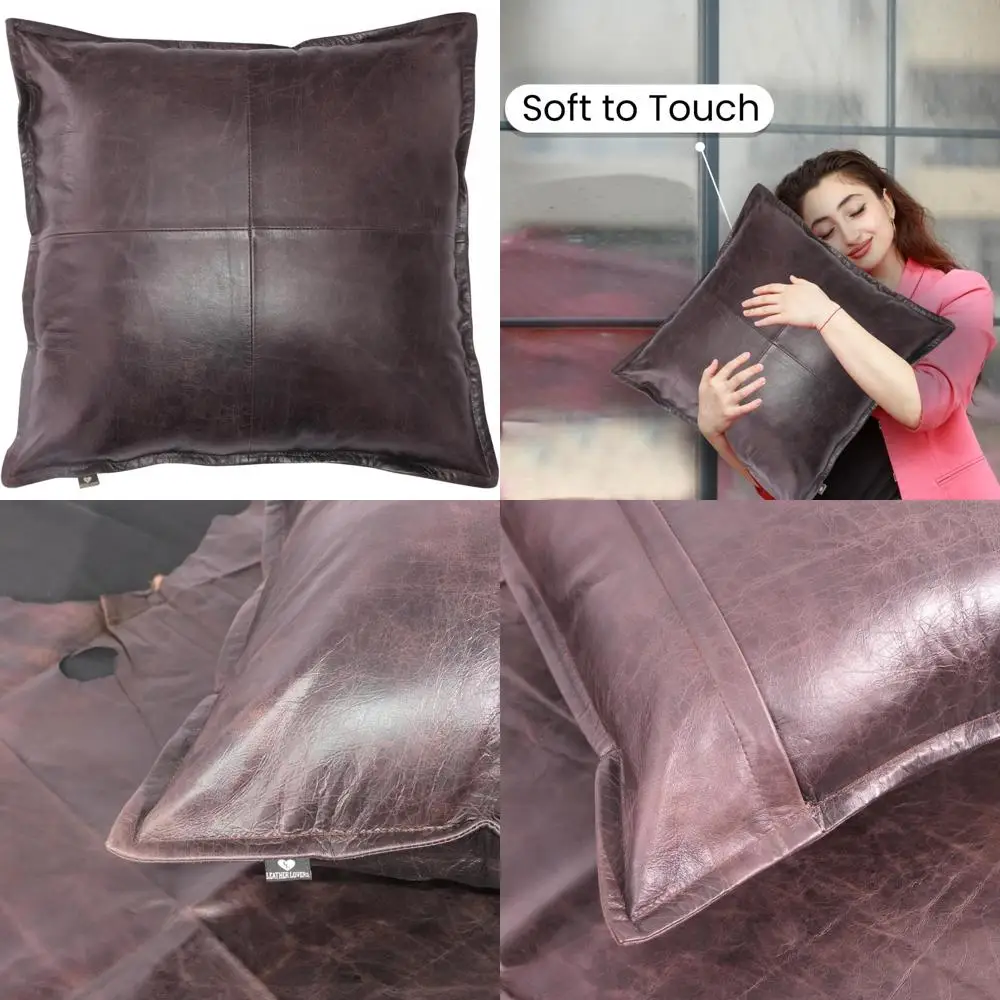 

Lambskin Leather Pillow Cover - 20x20 Sofa Cushion Case - Elegant Throw Covers for Living Room and Bedroom Decor