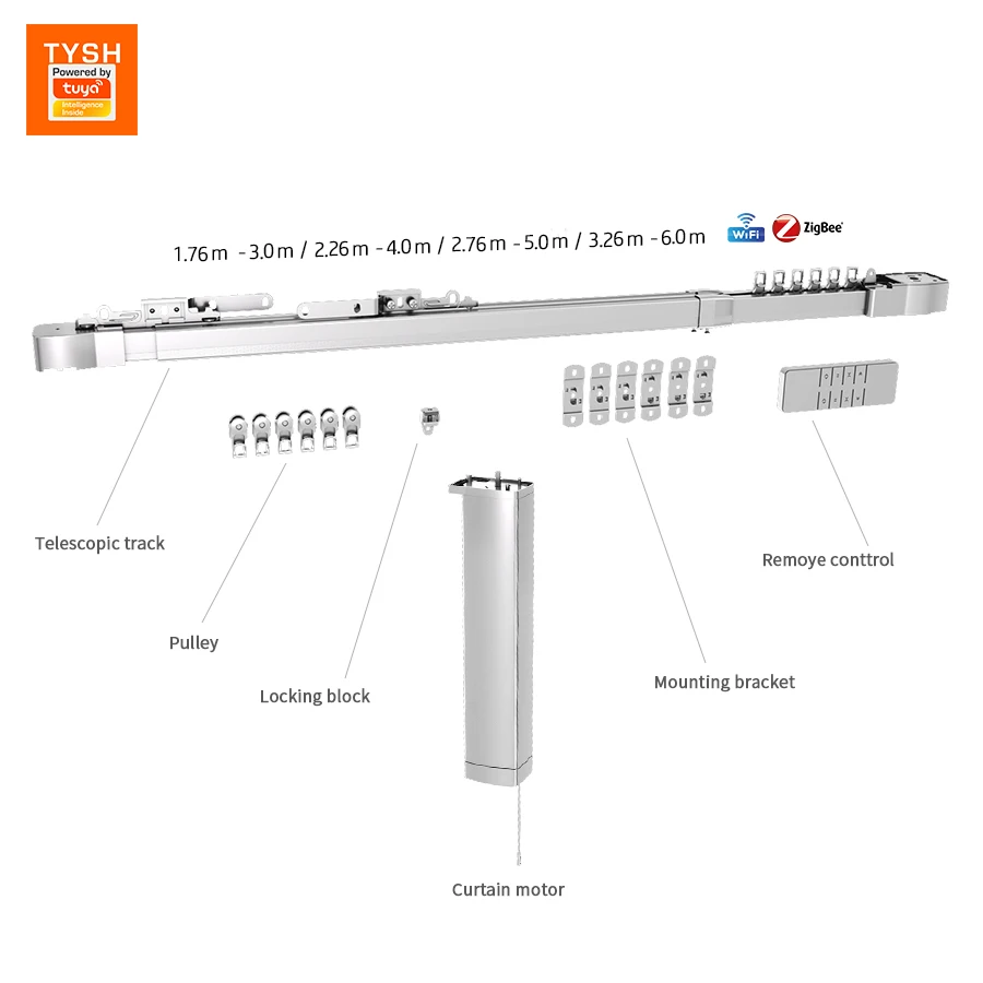 TYSH Smart Home Motorized Curtain System Intelligence Automatic Telescopic Track Rail Electric Curtain Track with Curtain Motor