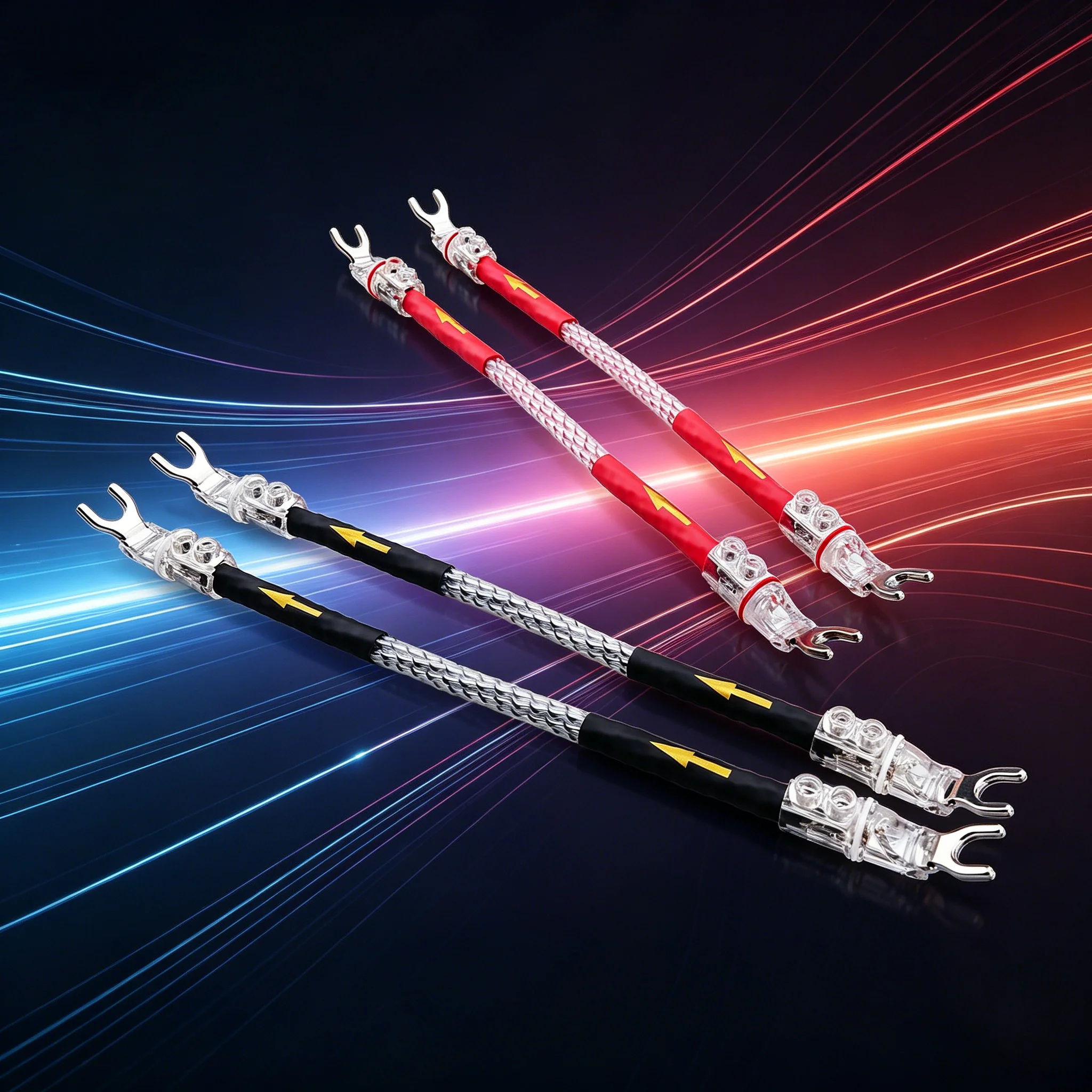 4PCS OCC Copper Rhodium Plated HiFi Audio Jumper Cables Speaker Y Spade Banana