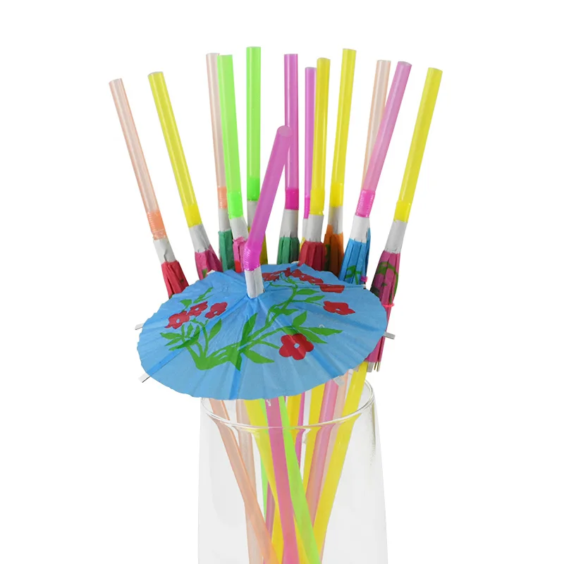 25-100pcs Mix Color Tropical Umbrella Parasol Straws Plastic Straws Cocktail Juice Supplies Hawaii Party Beach Drinking Decor