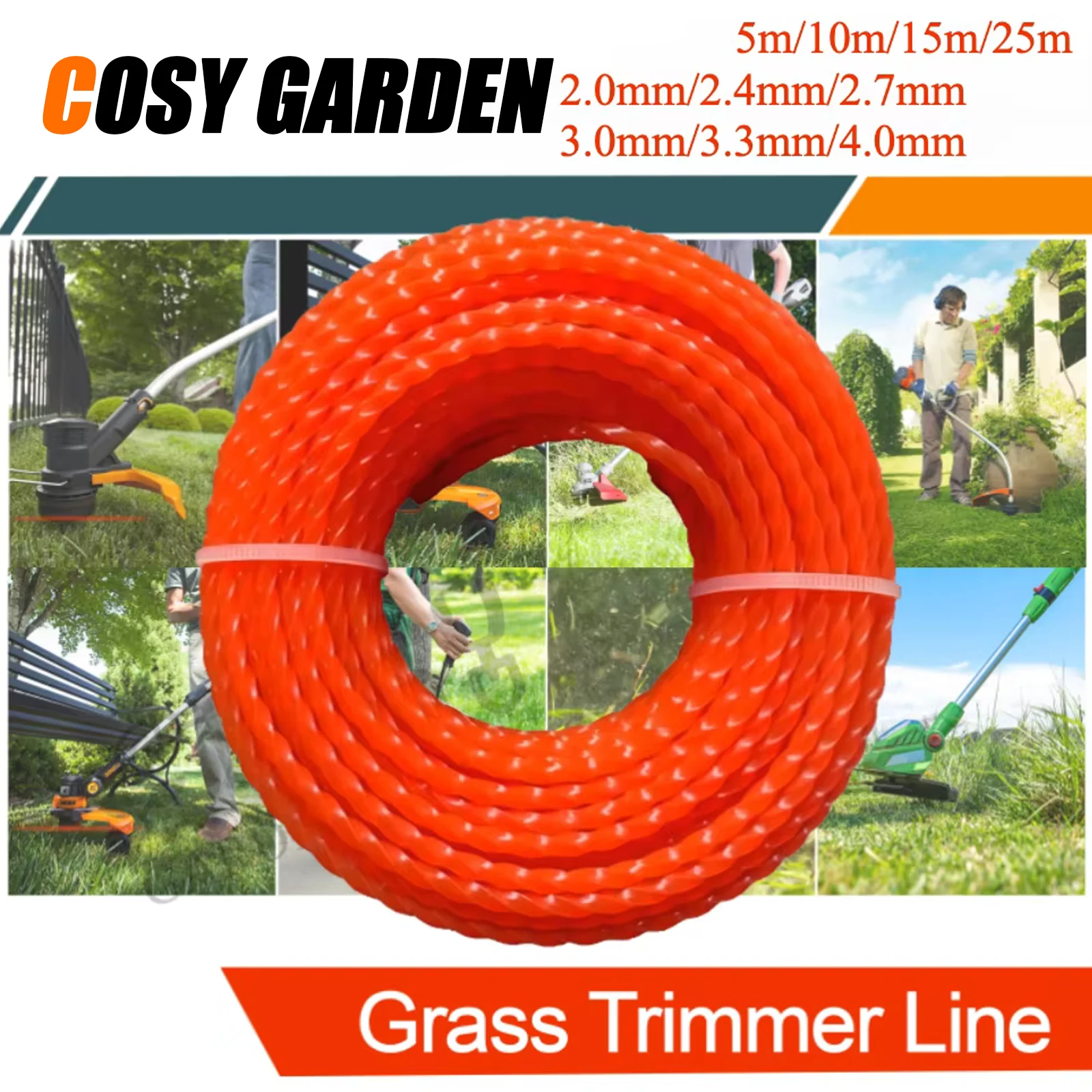 Cortadora de césped de nailon, cortadora de hilo, desbrozadora, hilo de corte, accesorio para cortacésped, 2mm ~ 3mm x 10m ~ 25m