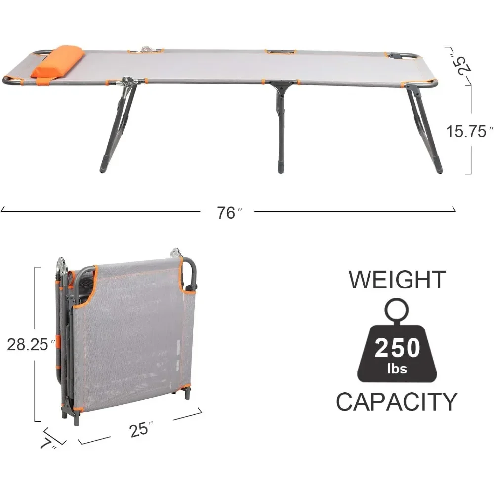 Adjustable Portable Cot for Adults, Folding Chair, 4-Position Recliner with 250lbs Weight Capacity Lounger