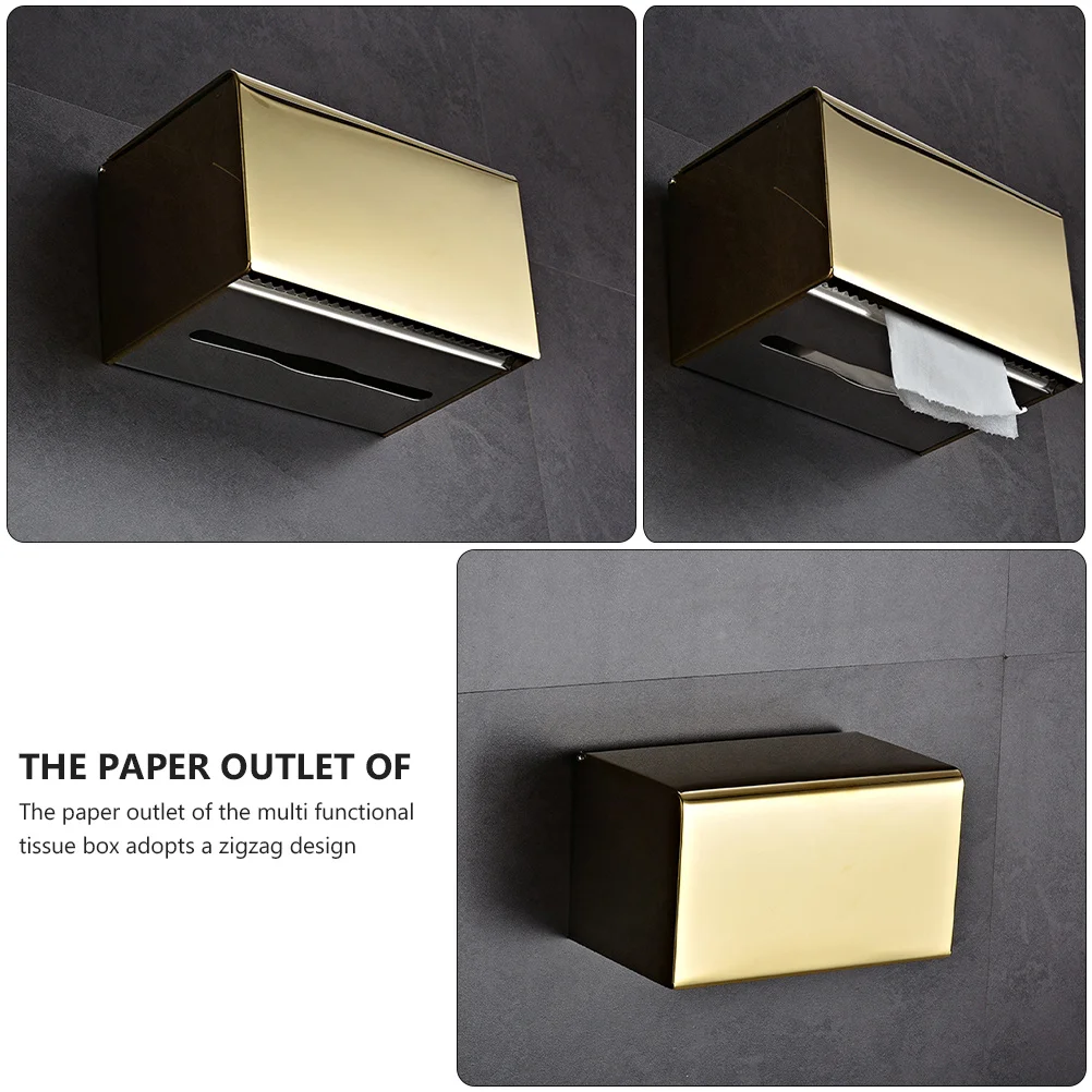 

1pc Stainless Steel Waterproof Wall Mounted Box Holder Toilet Paper Storage Case Edge Dust Proof Household Organizer Wall