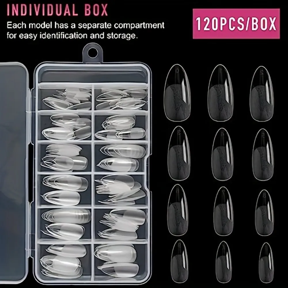120pcs/box Acrylic French False Nails Medium Length Square Armor Full Cover Nail Tips Can Be Removable Mixed Size Press On Nails