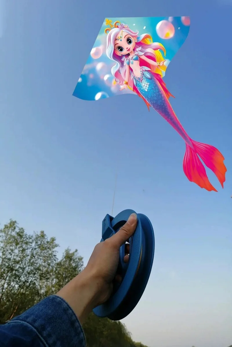 Cometa de dibujos animados de sirena para niños, juguetes inflables, cometas de viento, Bandera de viento voladora, juego deportivo kevlar, envío gratis