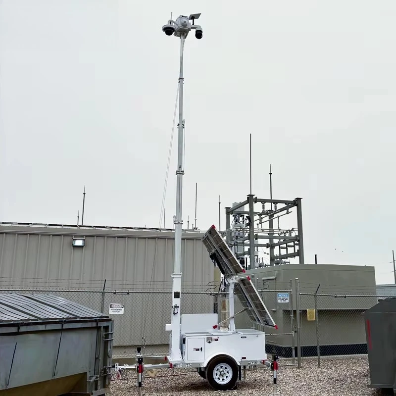 وحدة الطاقة الشمسية مقطورة برج المراقبة الشمسية المتنقلة المراقبة عن بعد 2 * 600 واط الألواح الشمسية للخارجية والبناء #5