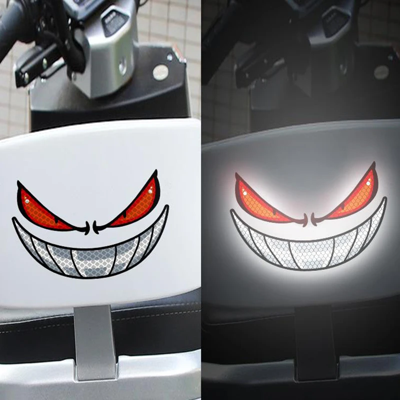 Devil Eye Reflective Motorcycle Safety Warning Stickers Decor Moto Bike Scooter Body Windshield Helmet Tailbox Decal Accessories