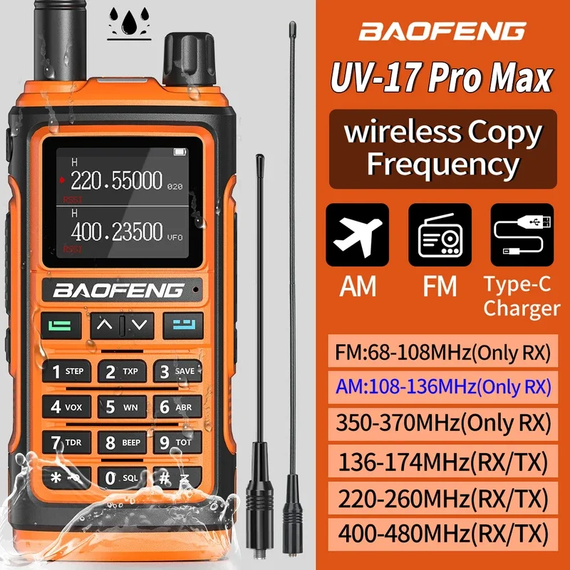 Baofeng UV-17pro Max Air Band Walkie Talkie Wireless Copy Frequency Long Distance Type-C Noaa Am Portable UV-5R Ham Tweewe