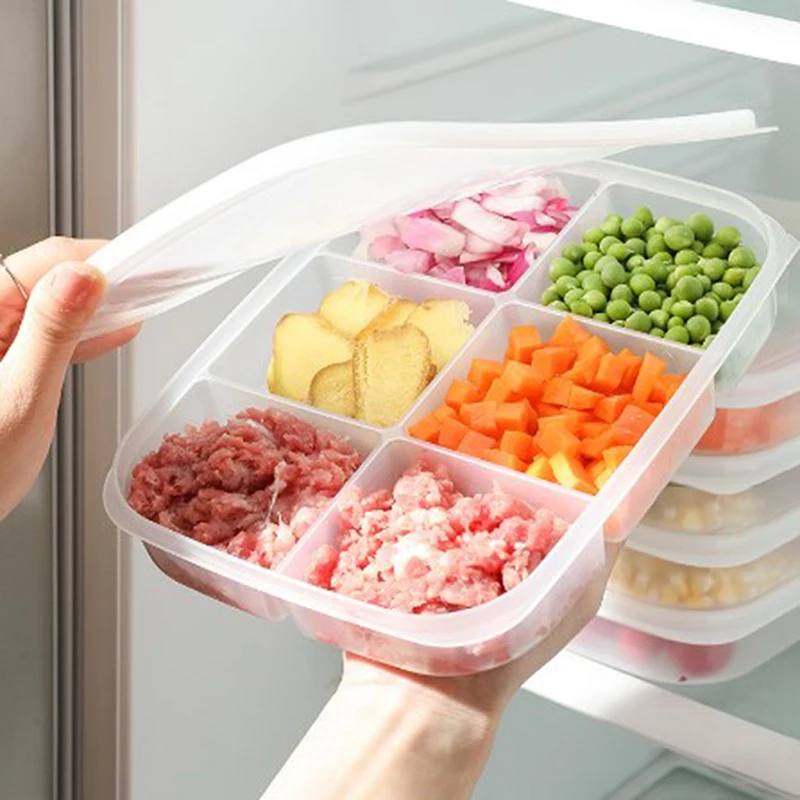 Food Fruit Storage Box Portable Compartment Refrigerator Freezer Organizers Sub-Packed Meat Onion Ginger Clear Crisper