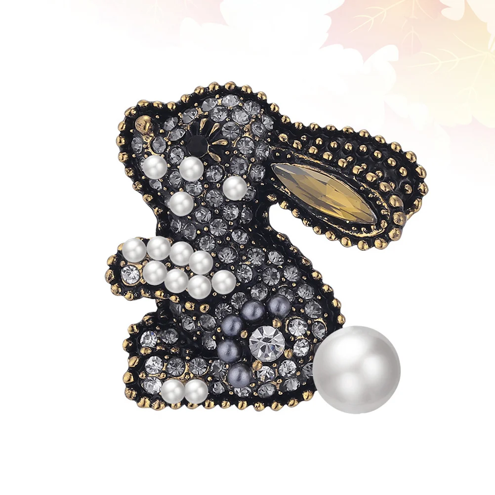 Broche de perlas de aleación de cristal de conejo, Pin de Clip para vestido de fiesta, accesorio de joyería delicado para mujeres y niñas, broche para mujer