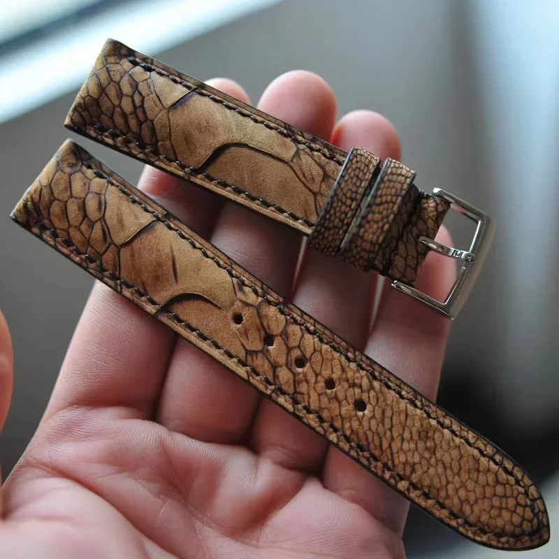 FUYIJIA Male 1:1 Customization Ostrich Leg Skin Watchbands Master Handmade Ostrich Skin Strap Luxury Wristband Watch Accessorie