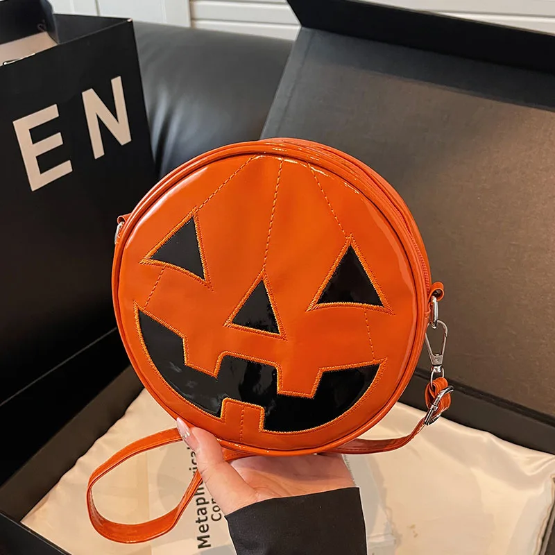 

Y2K Trend Shoulder Bag Halloween Funny Lovely Devil Ghost Bag Ladies Bags Leather Zip Purse PU Handbags Mini Round Crossbody Bag