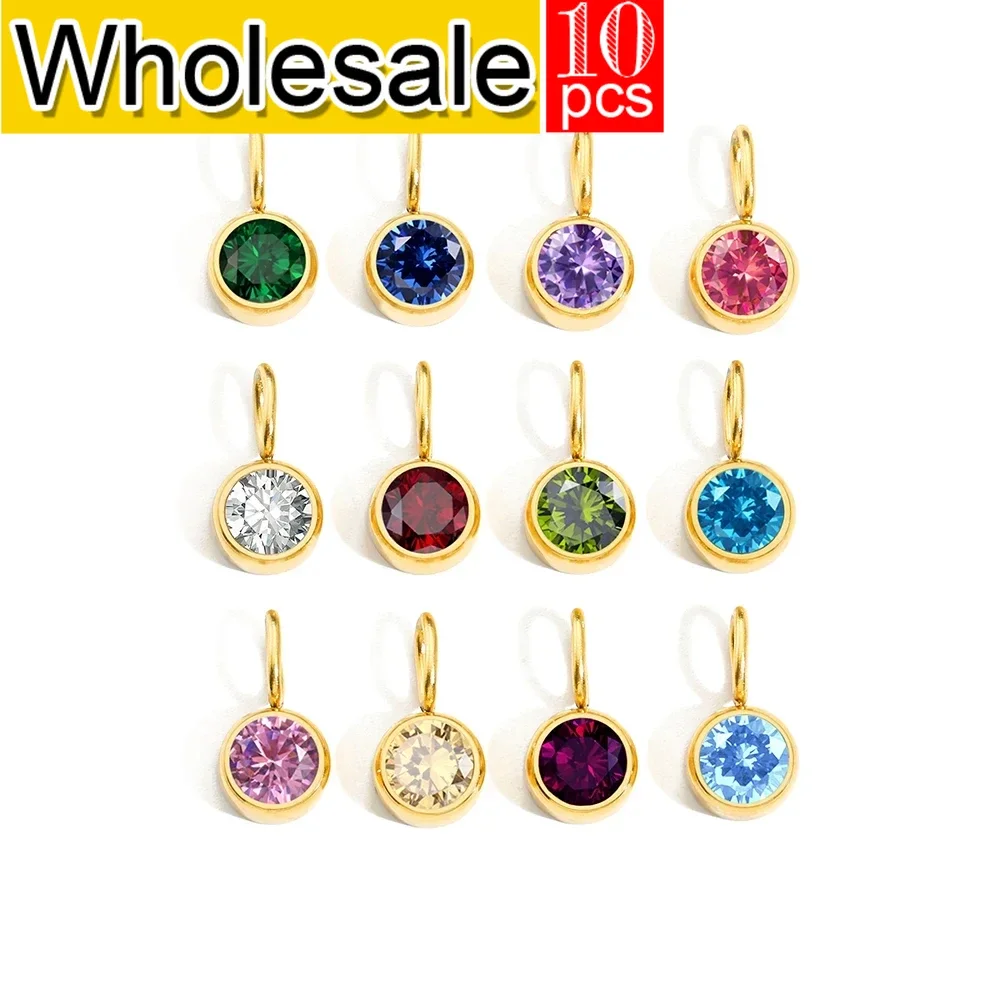 Women 10PCS Birthstone Pendant Rhinestone Charm Month Zirconia for Making Woman Necklace Color Stone Accessories Birthday Gift