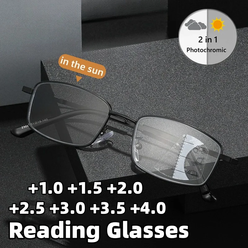 

Multifocal Photochromic Anti-Blue Light Presbyopia Glasses Minimalist Business-Style High-Definition Reading Eyewear Unisex