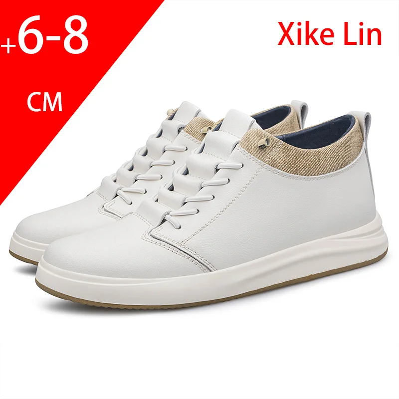 Men Leather Elevator Shoes 8cm Trendy Casual Increase Hidden Heel Shoes Height 6cm Invisible Heightening Shoes