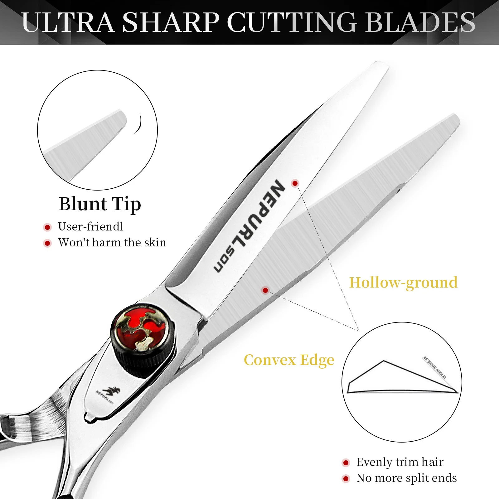 NEPURLSON Silver 5.5-inch personalized hair scissors, made of high-grade 440c steel. Hair scissors for beauty salons
