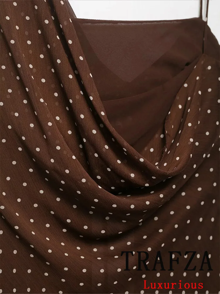 KONDALA Sexy Brown Women Dress Dot Cami Sleeveless Asymmetrical Straight Long Vestidos Fashion 2025 Autumn Holiday Party Dress