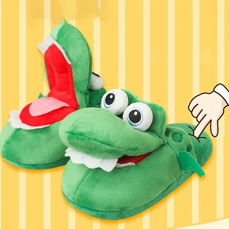 Funny Crocodile Slippers Cartoon Crocodile Cotton Slippers Moving Funny Walking with Open Mouth and Dancing Warm Comfortable