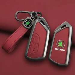 Leather Car Remote Key Case Full Cover Protector Holder Shell Fob For Skoda Superb A7 Kodiaq Octavia A7 A8 Keychain Accessories