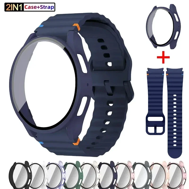 official-website Tempered Glass Case+Strap for Samsung Galaxy Watch 7 40mm-44mm Band Silicone Bracelet for Galaxy watch 6-5-4-FE