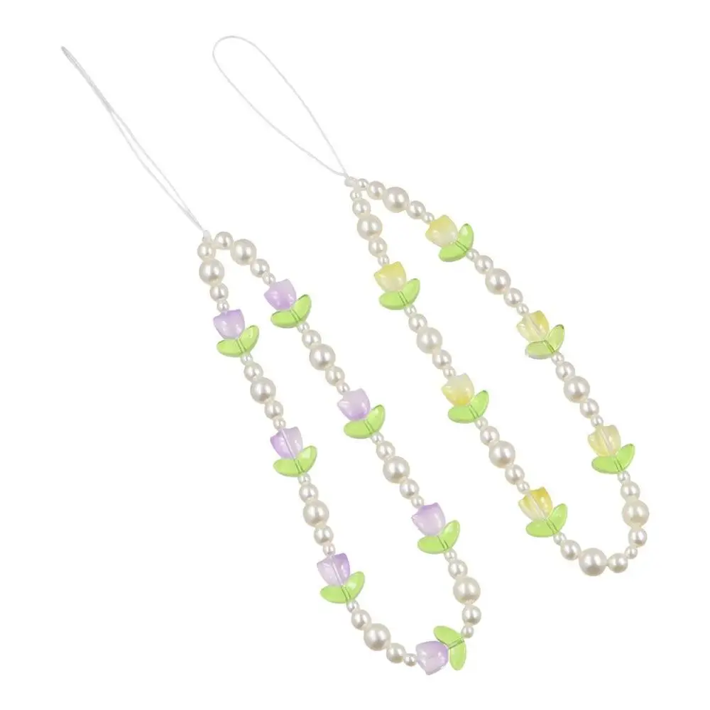 

Pearl Bead Tulip Bead Phone Charm Strap Tulip Flower Tulip Mobile Phone Chain Short Glass Flowers Beaded Cellphone Strap