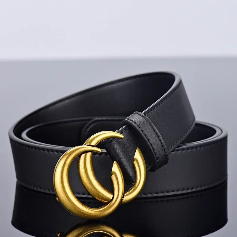 

New Double-sided Leather Belt for Men Fashion Tie-in Smooth Buckle Belt for Young Students Internet Red Douyin CC Buckle Belt