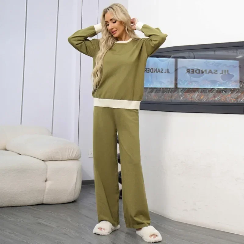 Ladies Fashion Two Piece Sets Womens Outifits Loose Sweater and Knitted Wide Leg Pants Female Girls Casual Cute Suit AAH8826