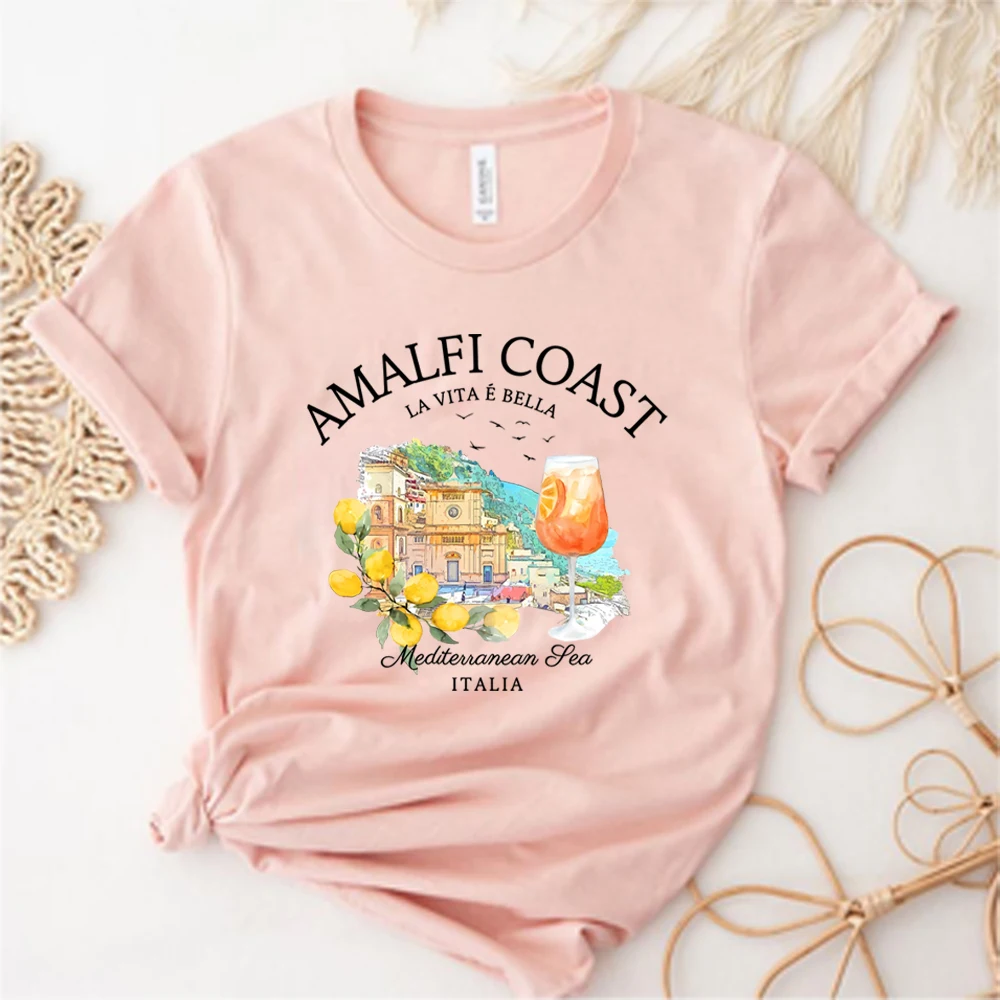 Aesthetic Amalfi Coast T Shirt Italy Lemons Shirt Harajuku Italian Spritz Shirts Beach Aesthetic Clothes Trendy Y2k Top