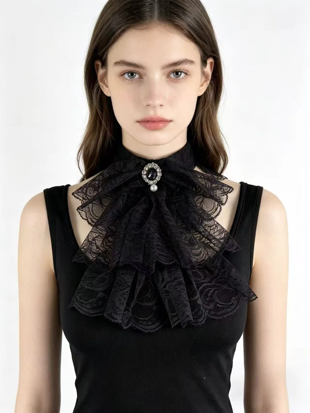 Elegant Ruffled Lace Fake Collar Layered Clown Neck Collar Tie Cosplay Costumes Accessories Sweet Detachable Collar Shawl Wrap