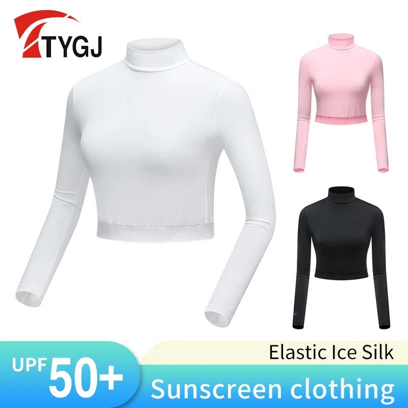 TTYGJ golf clothing summer sun protection clothing ladies ice silk bottoming clothes high waist half long sleeve  여자 골프옷