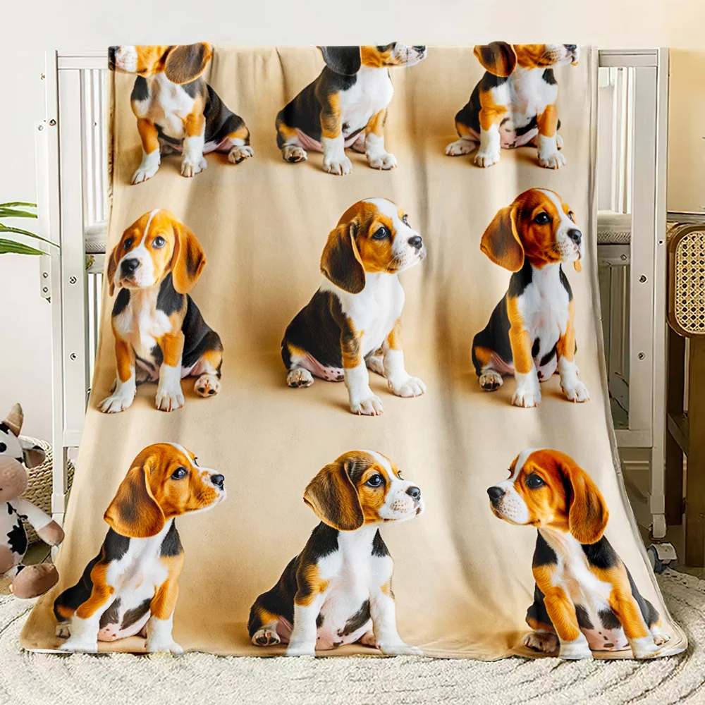 1pc Beagle Print Flannel Throw Blanket, Lightweight Digital Print, for Sofa Bed Travel Office, Gift for Family Friends