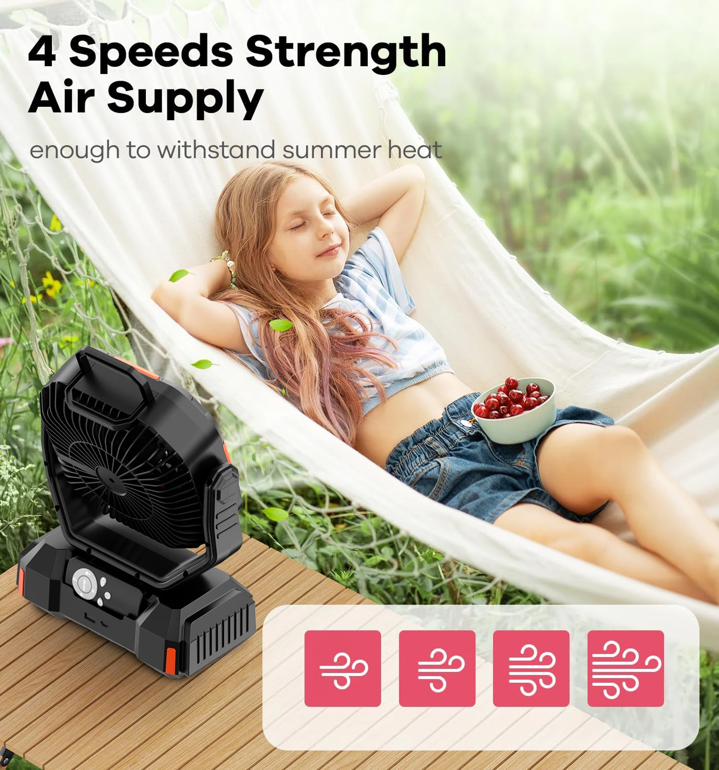 Camping Fan 40000mAh Battery Powered Fan Rechargeable  4 Speeds with LED Lantern -  Hanging Portable Outdoor cold fan Tent Fans image 5
