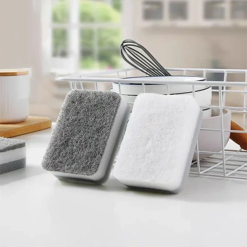 5pcs Home Double-sided Sponge Wipe Gray Dirt-resistant Scouring Pad Kitchen Stain Sponge Wipe Professional Cleaning Supplies