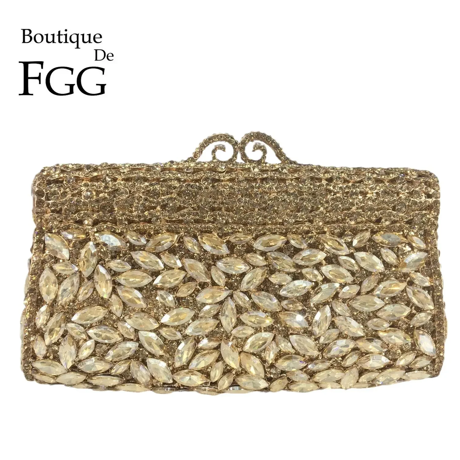 

Boutique De FGG Women Gold Evening Bags and Clutches Wedding Rhinestone Handbags Bridal Party Minaudiere Box Clutch Purses Bag