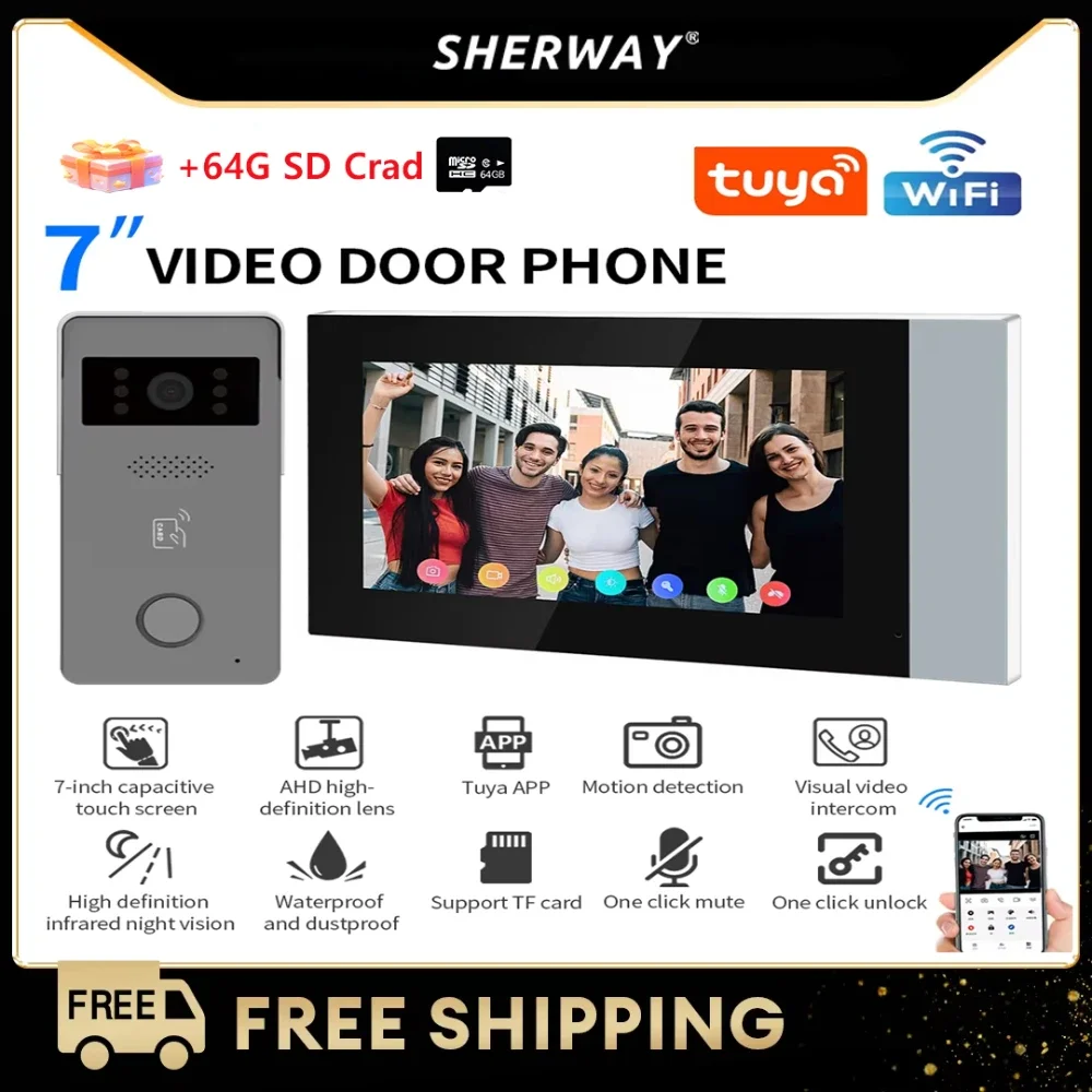 

7-inch Tuya 2.4G WiFi video intercom smart home doorbell system 1080P 110 ° wired doorbell camera full touch display IP65