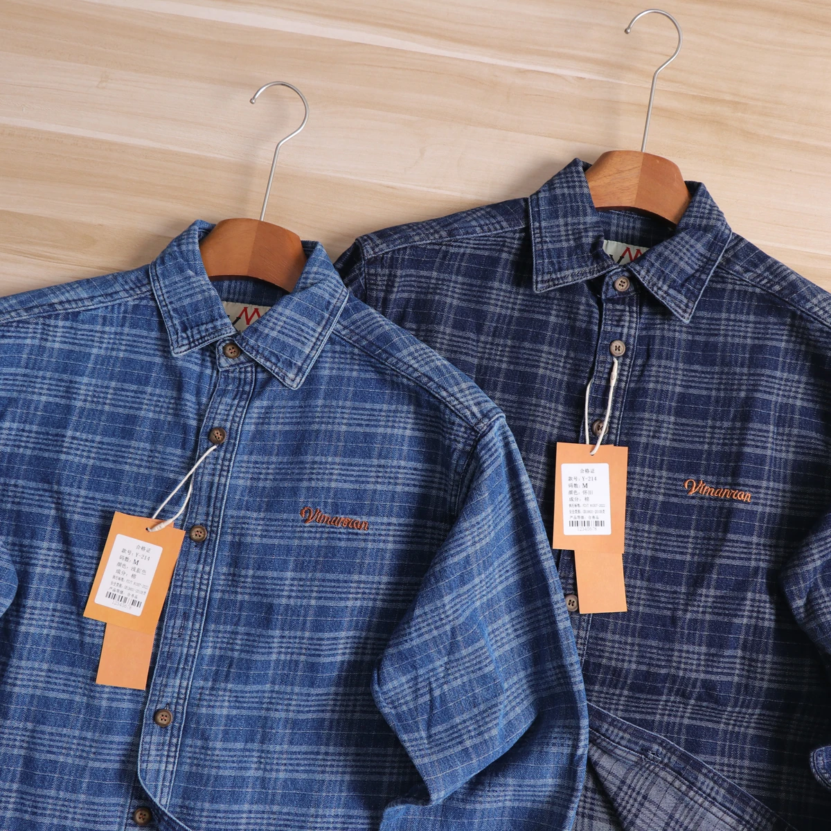 Retro American Washed Plaid Loose Men's Denim Long Sleeve Shirt Trendy Outerwear Breathable Cotton Comfortable Fall Collection