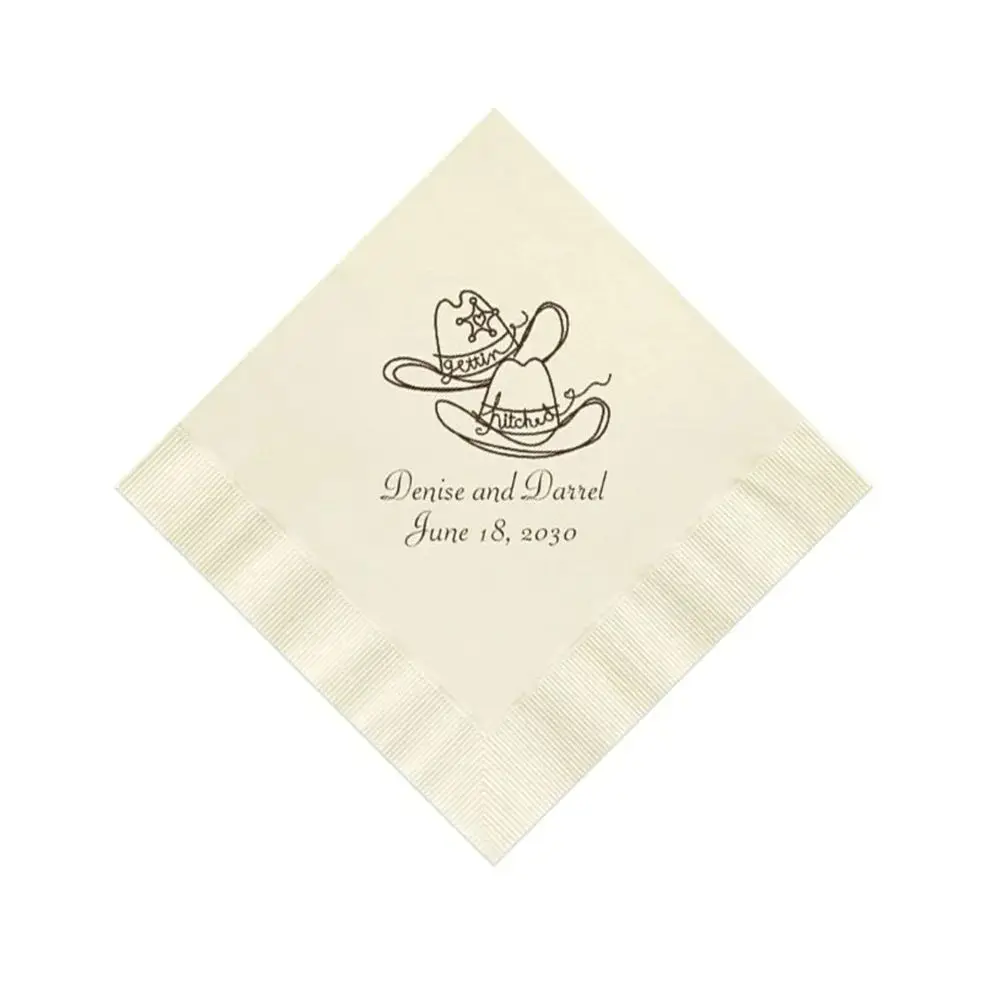 

Gettin' Hitched Cowboy Hats Western Wedding Napkins Personalized Set of 100 Paper Reception Cocktail Party