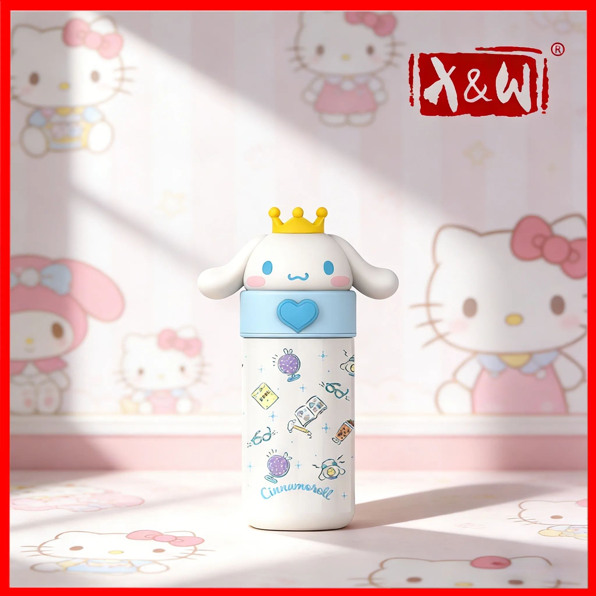 X&W 350ML Sanrio Serie Thermosbecher 316 Edelstahl Isolierbecher mit Verstecktem Seil Wasserflasche Tragbarer Kinderbecher