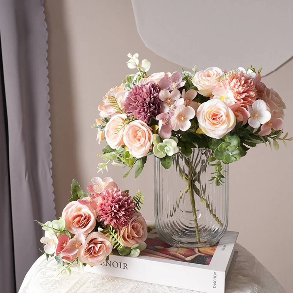 

12PcArtificial Flower Rose Chrysanthemum Silk Bridal Bouquet Wedding Outdoor Yard Garden Festival Home Room Table Diy Gift Decor