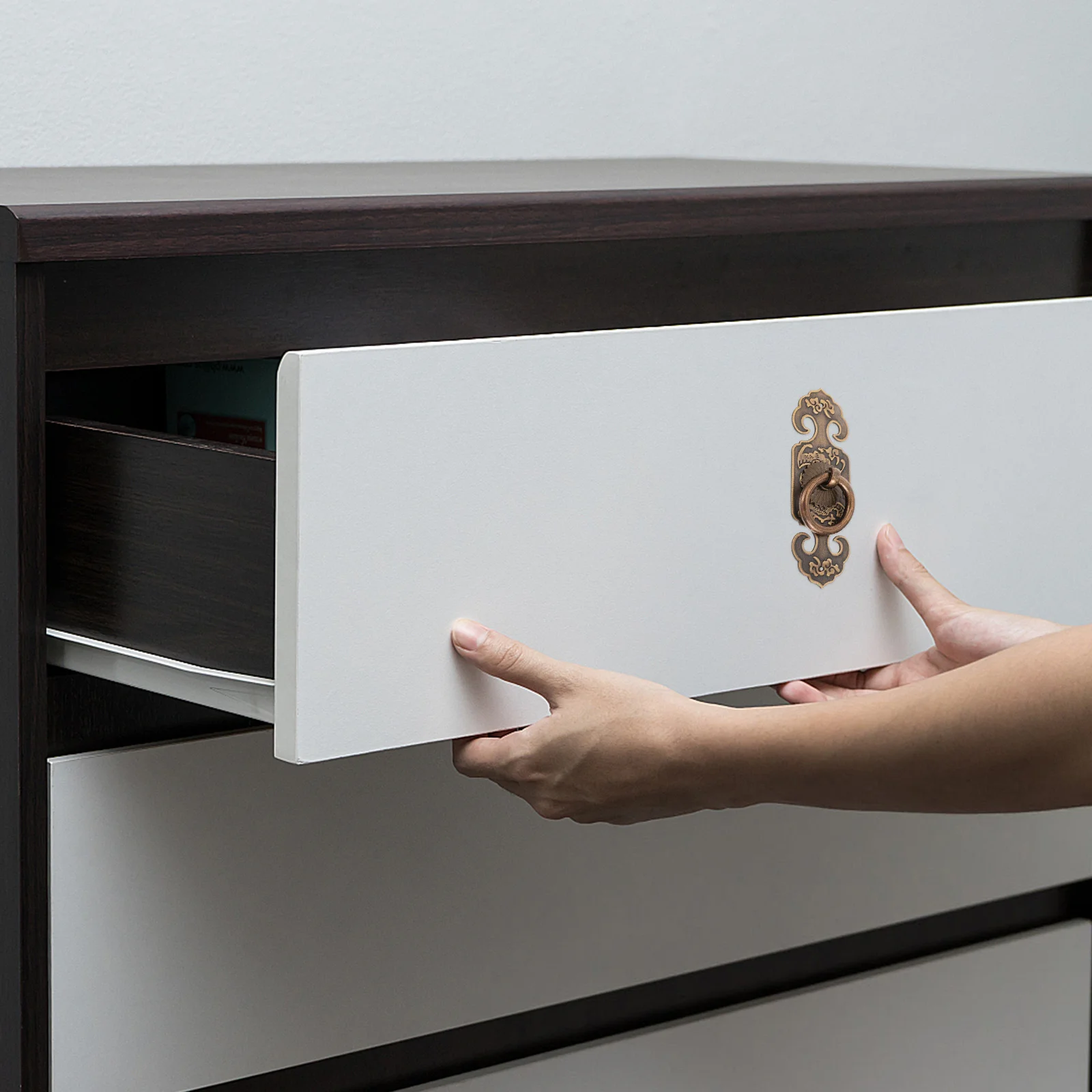 

2pcs Brass Cabinet Pull Handle Vintage Chinese Style Drawer Pulls For Furniture Wardrobe Cupboard Chest Bookcase